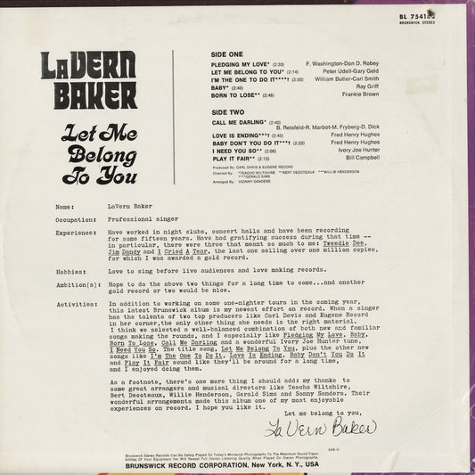 Lavern Baker - Let Me Belong To You (BL 754160) 1970 US Brunswick｜中古LP