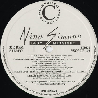 Nina Simone - Lady Midnight (VSOP LP 106) 1987 UK Connoisseur Collection｜中古LP