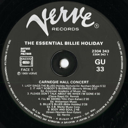 Billie Holiday - The Essential Billie Holiday - Carnegie Hall Concert (2304 343) 1983 FRA Verve｜中古LP