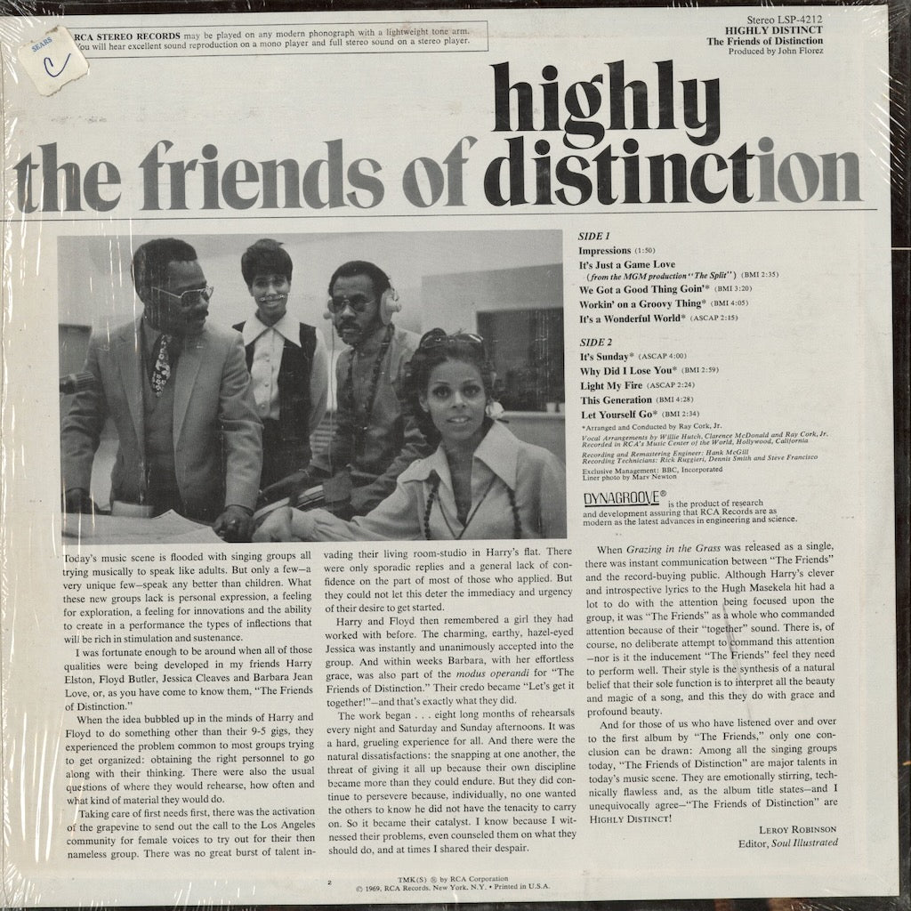 Friends Of Distinction - Highly Distinct (LSP-4212) 1969 US RCA Victor｜中古LP