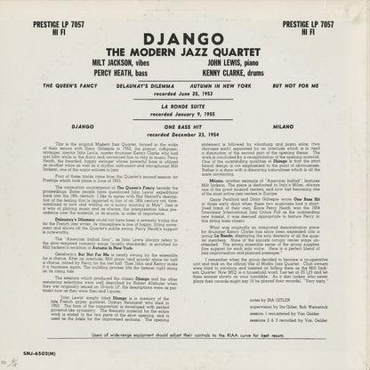 The Modern Jazz Quartet - Django (SMJ-6502M) 1975 JPN Prestige/Victor｜中古LP