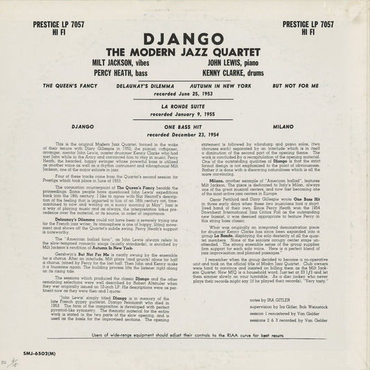 The Modern Jazz Quartet - Django (SMJ-6502M) 1975 JPN Prestige/Victor｜中古LP