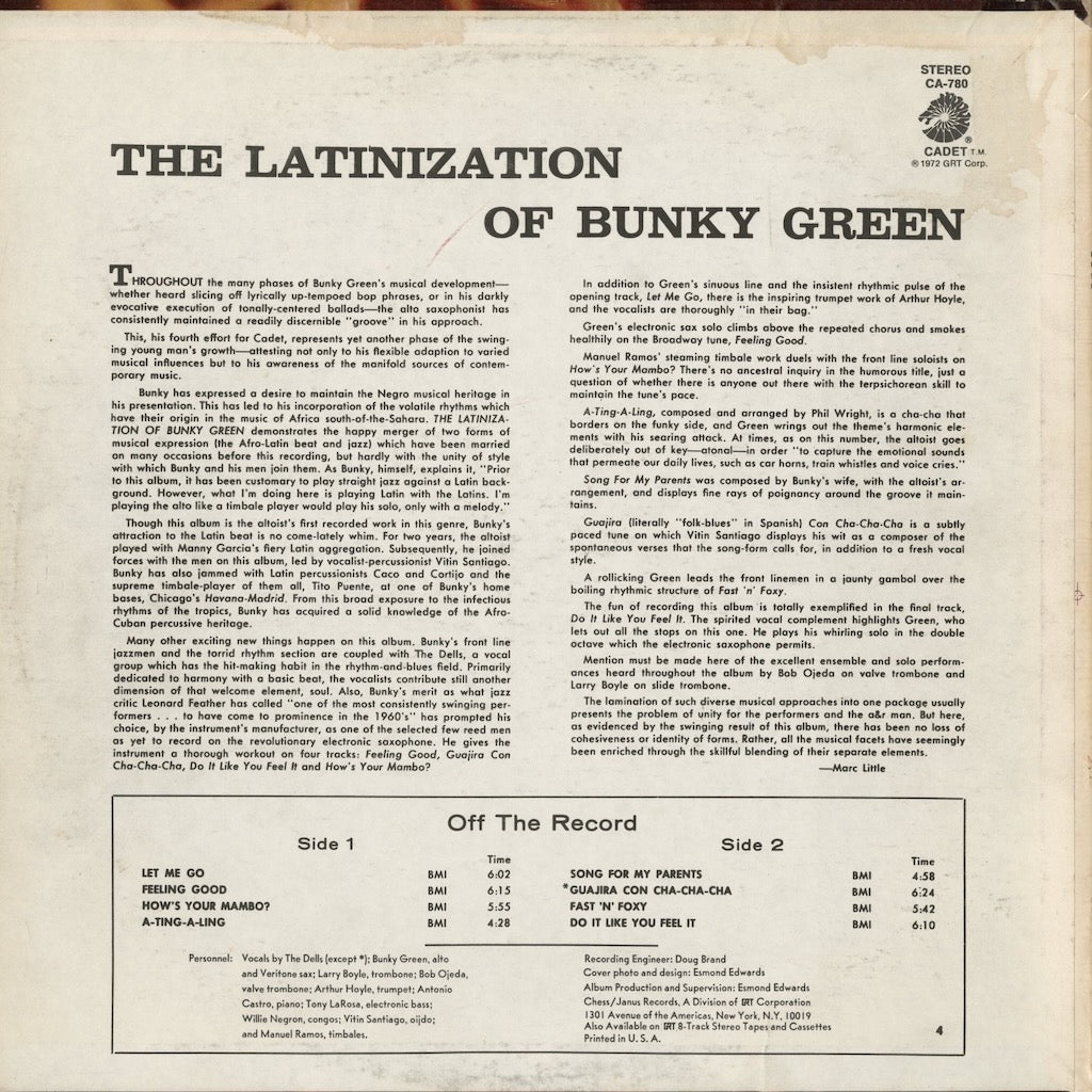 Bunky Green - The Latinization Of Bunky Green (LPS-780) LP 1972 US Cadet｜中古LP