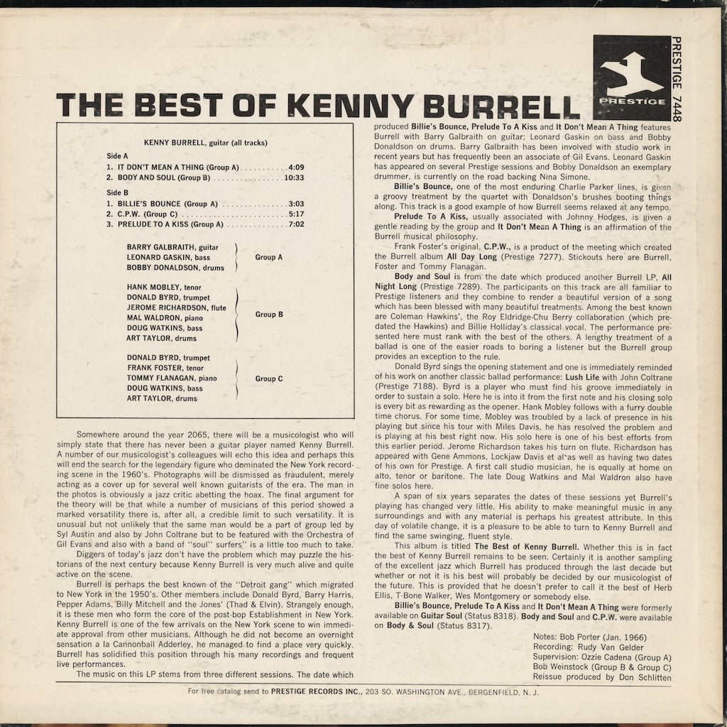 Kenny Burrell - The Best Of Kenny Burrell (PRST 7448) LP 1960's US Prestige｜中古LP