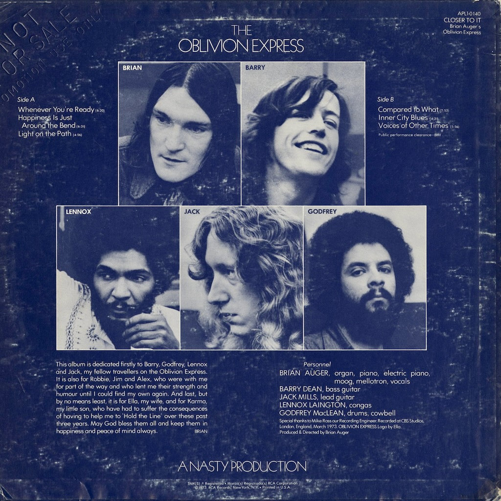 Brian Auger - Closer To It! (APL1-0140) 1973 US RCA Victor｜中古LP