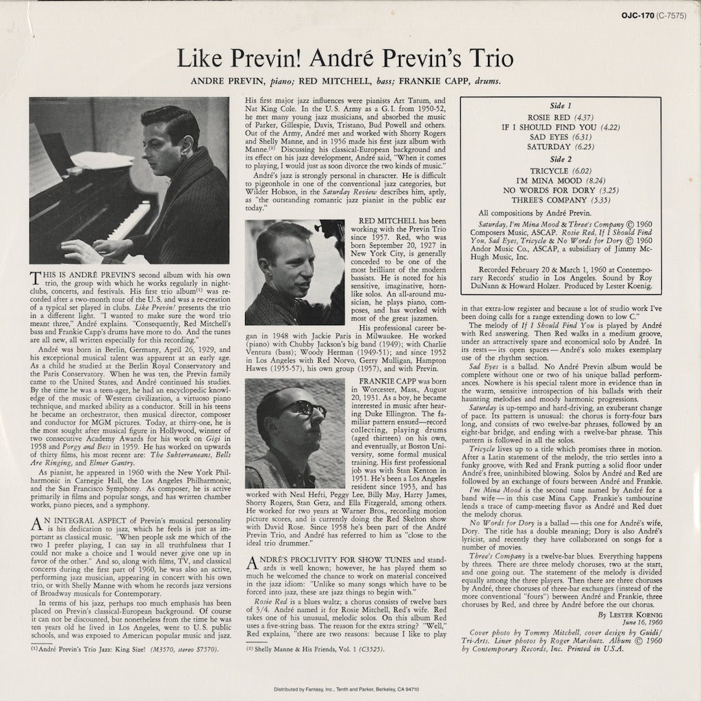 Andre Previn / アンドレ・プレヴィン /  Like Previn! (OJC-170)