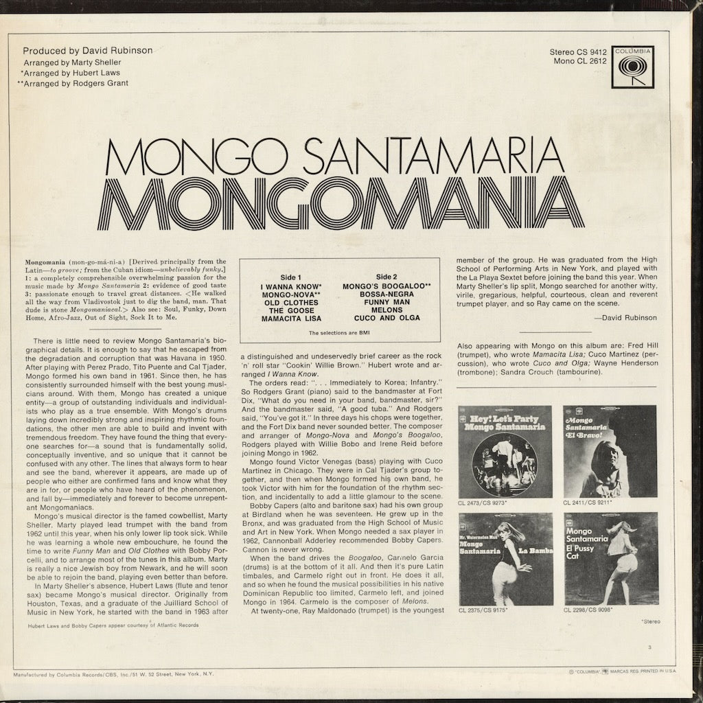 Mongo Santamaria - Mongomania (CL 2612) LP 1967 US Columbia｜中古LP