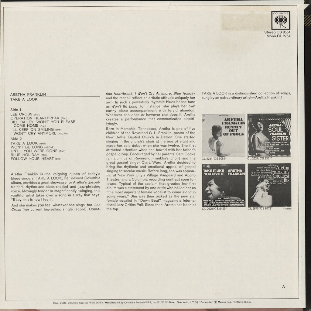 Aretha Franklin / アレサ・フランクリン / Take A Look (CS 9554)