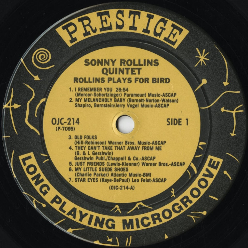Sonny Rollins - Rollins Plays For Bird (OJC-214) 1986 US Prestige / Original Jazz Classics｜中古LP