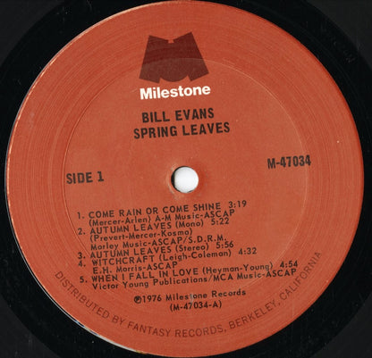 Bill Evans - Spring Leaves (M-47034) LP 1976 US Milestone｜中古LP