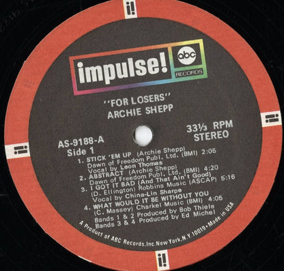 Archie Shepp - For Losers (AS-9188) 1970 US Impulse｜中古LP