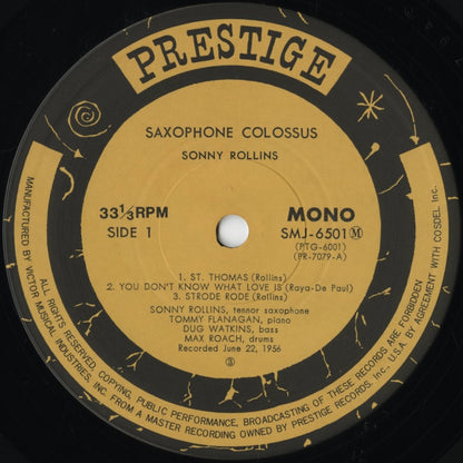 Sonny Rollins - Saxophone Colossus (SMJ-6501M) LP 1976 JPN Prestige｜中古LP