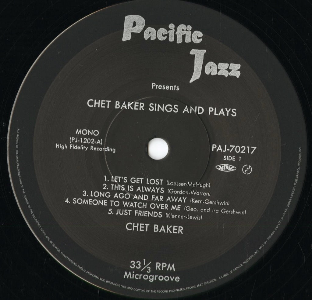 Chet Baker - Sings And Plays (PAJ-70217) 1985 JPN Pacific Jazz｜中古LP