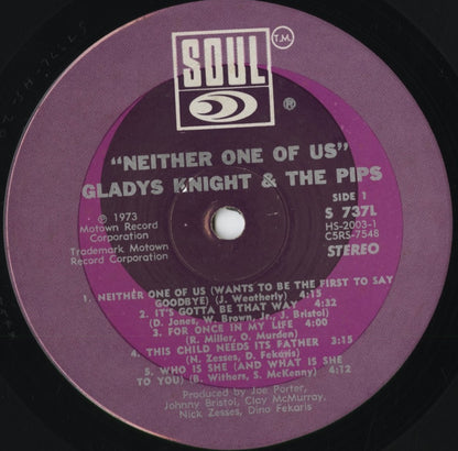 Gladys Knight & The Pips - Neither One Of Us (S-737L) 1973 US SOUL｜中古LP