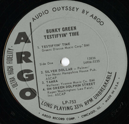 Bunky Green - Testifyin' Time (LP-753) LP 1965 US Cadet MONO グレーDG Lbl.｜中古LP