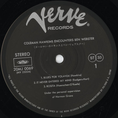 Coleman Hawkins, Ben Webster - Coleman Hawkins Encounters Ben Webster (20MJ 0069) 1986 JPN Verve｜中古LP