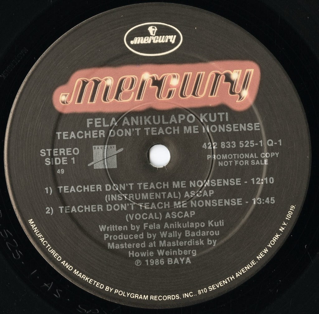 Fela Kuti / フェラ・クティ / Teacher Don't Teach Me Nonsense (422 833 525-1 Q-1)