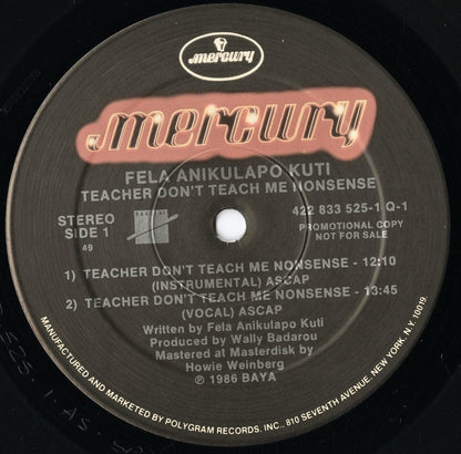 Fela Kuti / フェラ・クティ / Teacher Don't Teach Me Nonsense (422 833 525-1 Q-1)