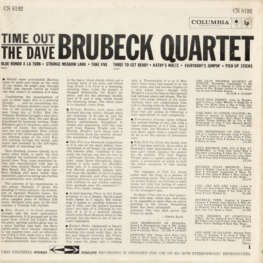 Dave Brubeck / デイヴ・ブルーベック / Time Out (CS 8192) 1962年