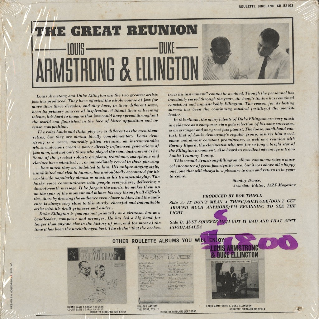 Louis Armstrong & Duke Ellington / ルイ・アームストロング, デューク・エリントン / The Great Reunion (SR 52103)