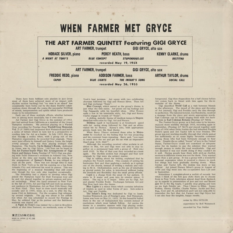 The Art Farmer Quintet / アート・ファーマー / When Farmer Met Gryce (LPR-88061 ...