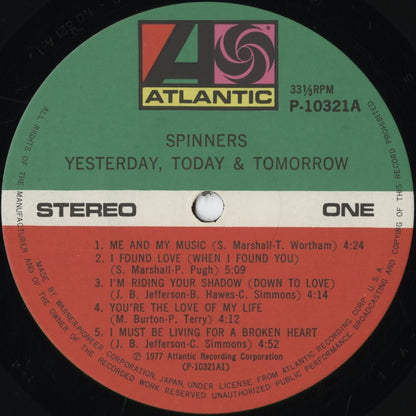 Spinners - Yesterday, Today & Tomorrow (P-10321A) 1977 JPN Atlantic｜中古LP