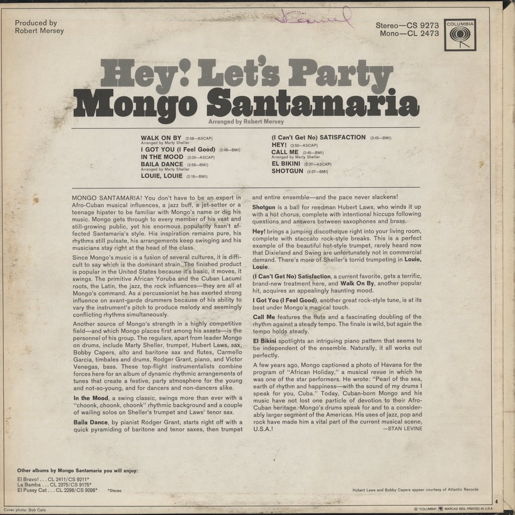 Mongo Santamaria / モンゴ・サンタマリア / Hey! Let's Party (CL 2473)