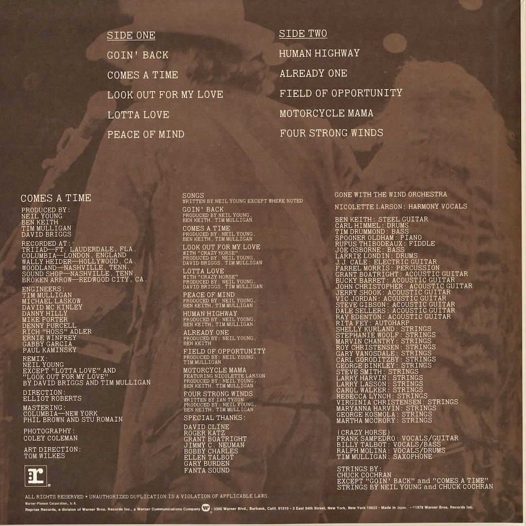Neil Young - Comes A Time (P-10477R) 1978 JPN Reprise｜中古LP