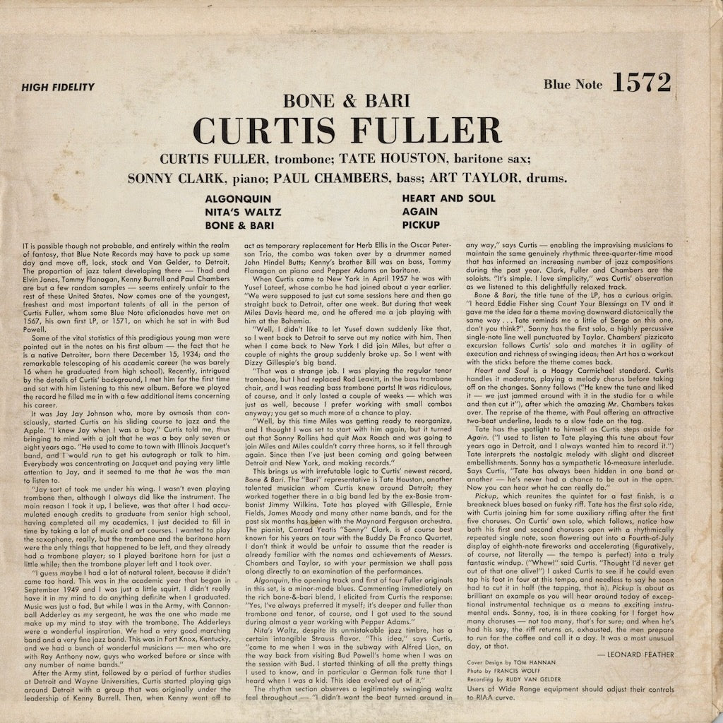 Curtis Fuller「Bone & Bari」BLP 1572 | 中古レコード通販 - VOXMUSIC