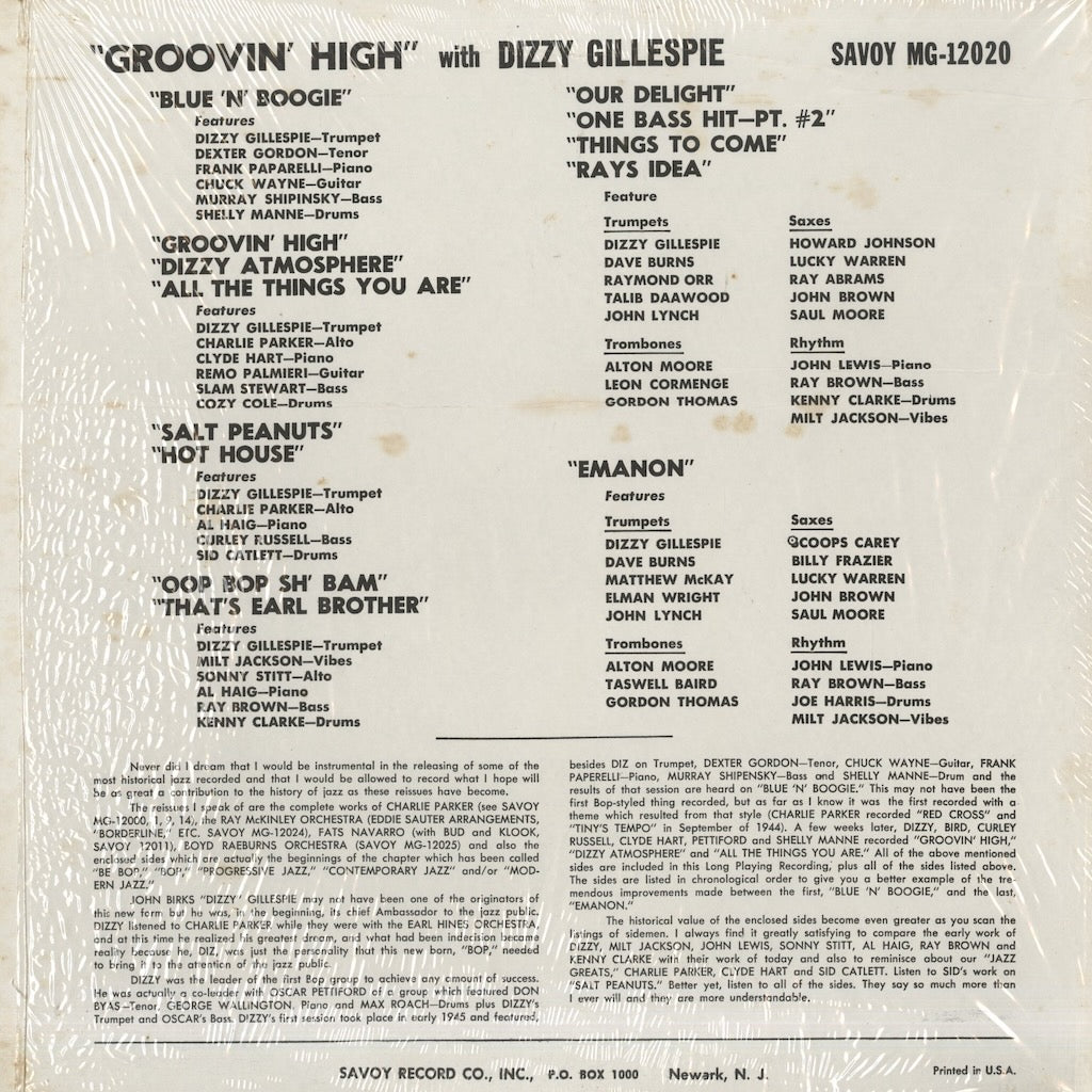 Dizzy Gillespie / ディジー・ガレスピー / Groovin' High (MG 12020)