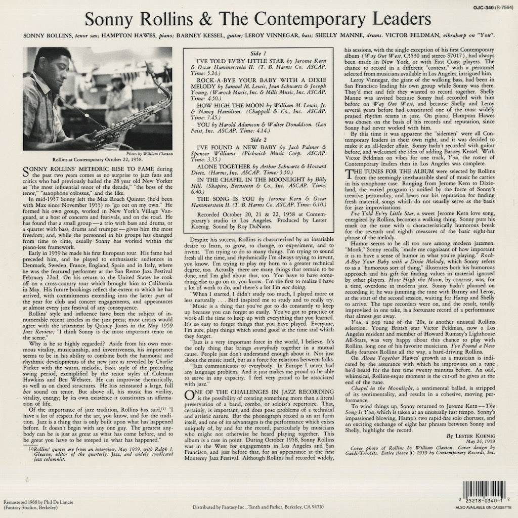 Sonny Rollins / ソニー・ロリンズ / Sonny Rollins & The Contemporary Leaders (OJC-340)