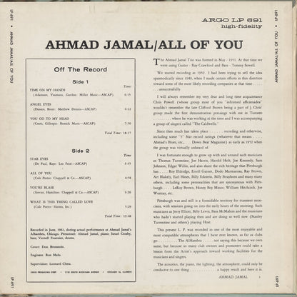 Ahmad Jamal / アーマッド・ジャマル / All Of You (LP-691)