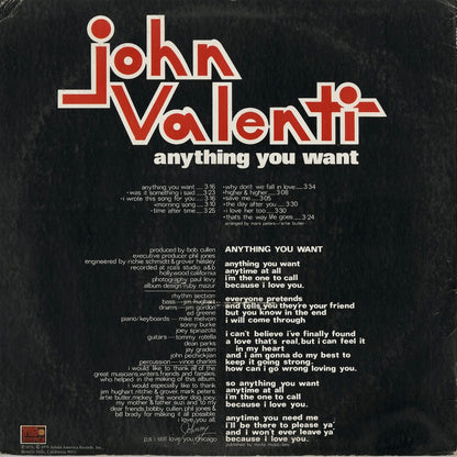 John Valenti - Anything You Want (ST-50012) LP 1976 US Ariola｜中古LP
