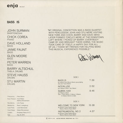 Peter Warren - Bass Is (SMJ-6007) 1973 JPN Enja｜中古LP