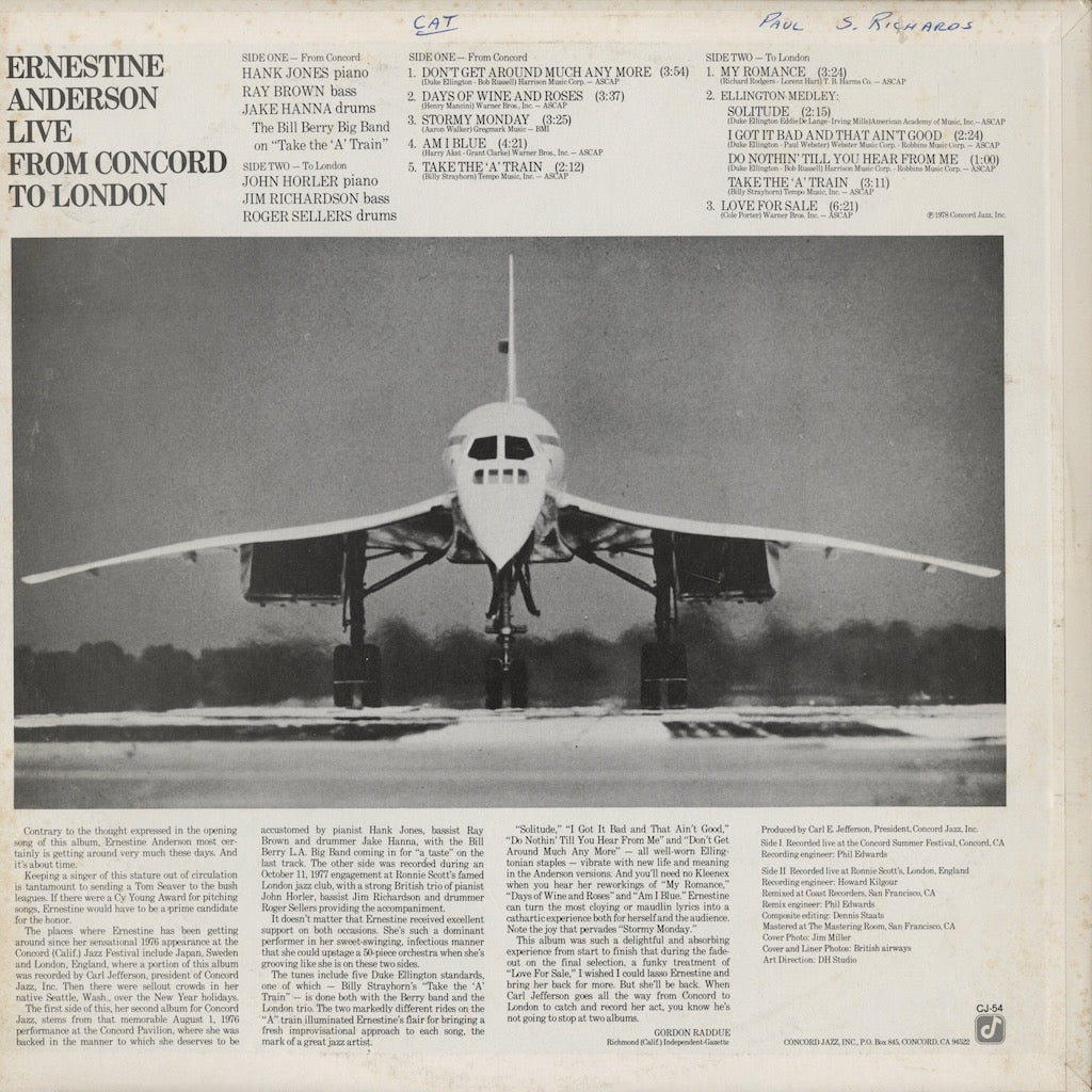 Ernestine Anderson / アーネスティン・アンダーソン / Live From Concord To London (CJ-54)