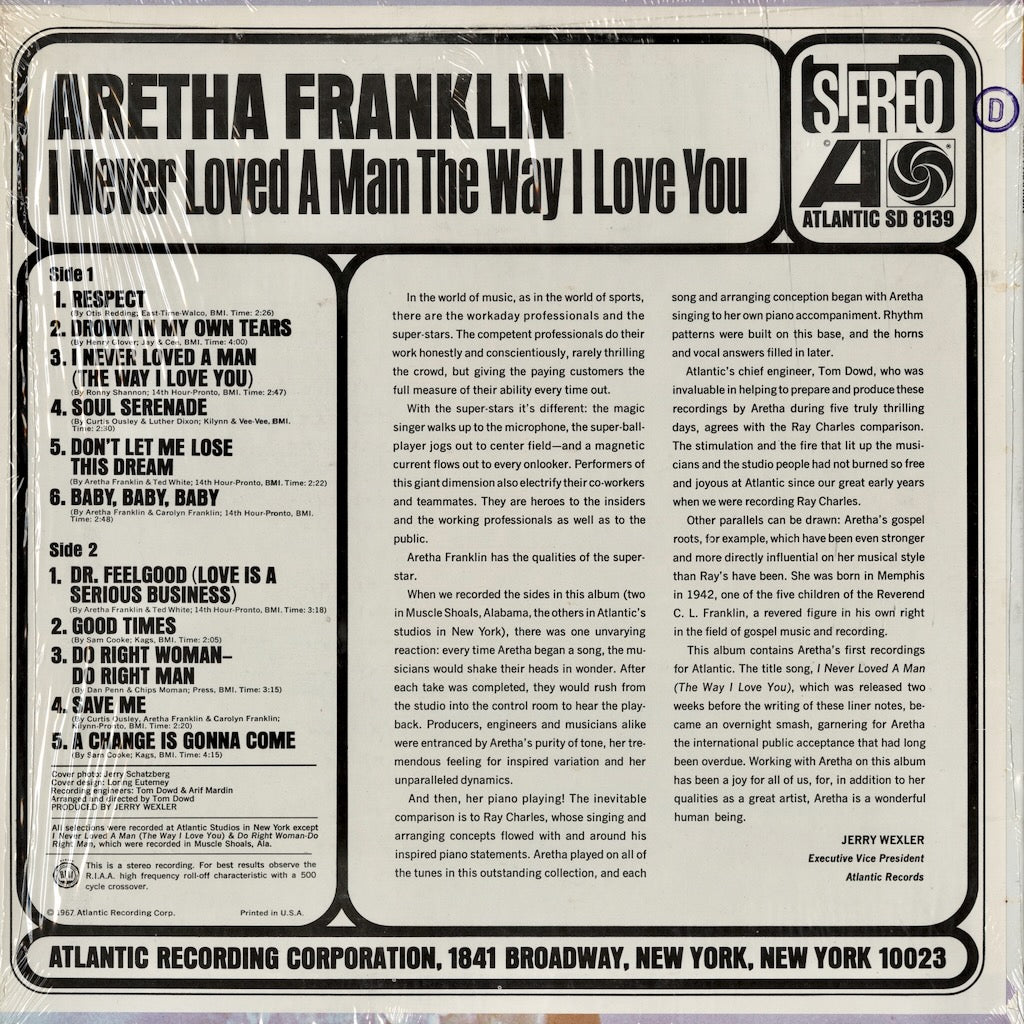 Aretha Franklin / アレサ・フランクリン / I Never Loved A Man The Way I Love You (SD8139)