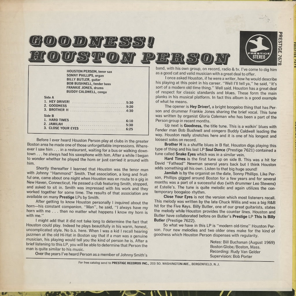Houston Person / ホーストン・パーソン / Goodness! (PRST 7678)