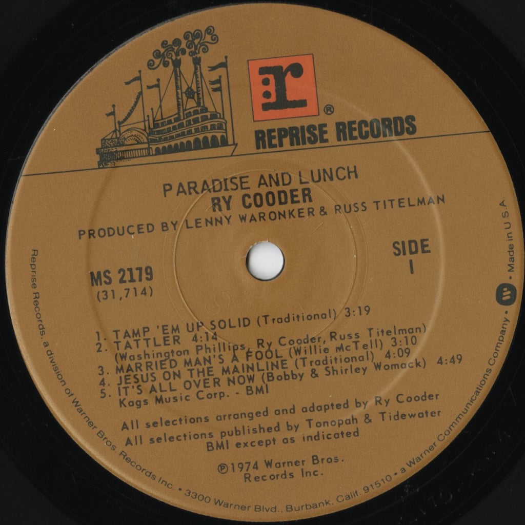 Ry Cooder - Paradise and Lunch LP 1976 US Reprise ルーツロック