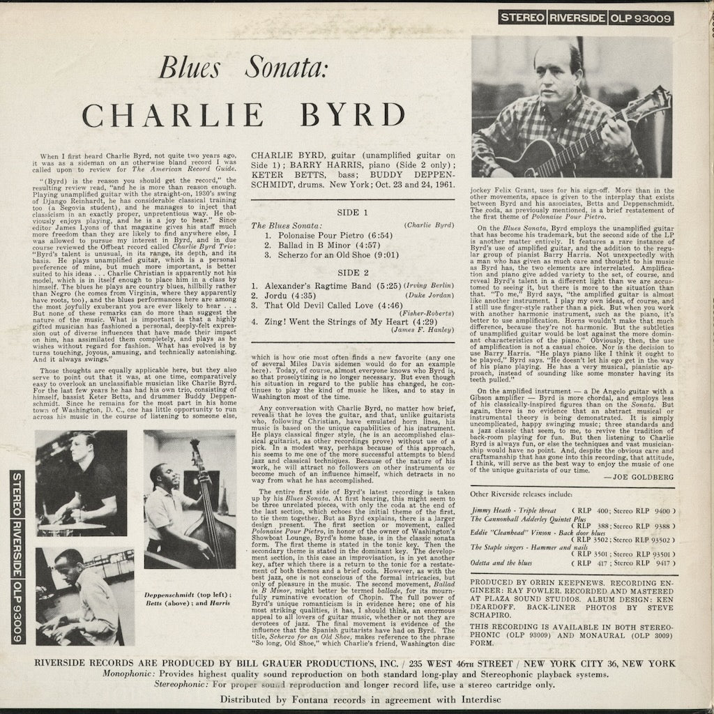 Charlie Byrd - Blues Sonata (OLP 93009) 1961 NLD Riverside｜中古LP