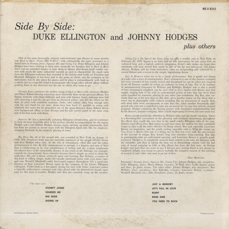 Duke Ellington And Johnny Hodges / デューク・エリントン　ジョニー・ホッジス / Side By Side (MG V-8345)