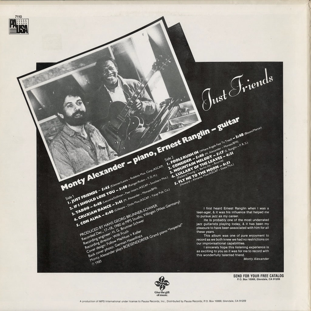 Monty Alexander, Ernest Ranglin - Just Friends (PR 7110) 1981 US Pausa｜中古LP
