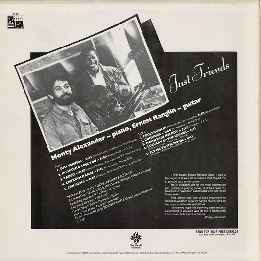 Monty Alexander, Ernest Ranglin - Just Friends (PR 7110) 1981 US Pausa｜中古LP