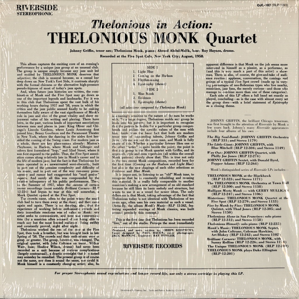 Thelonious Monk / セロニアス・モンク / In Action (OJC-103)
