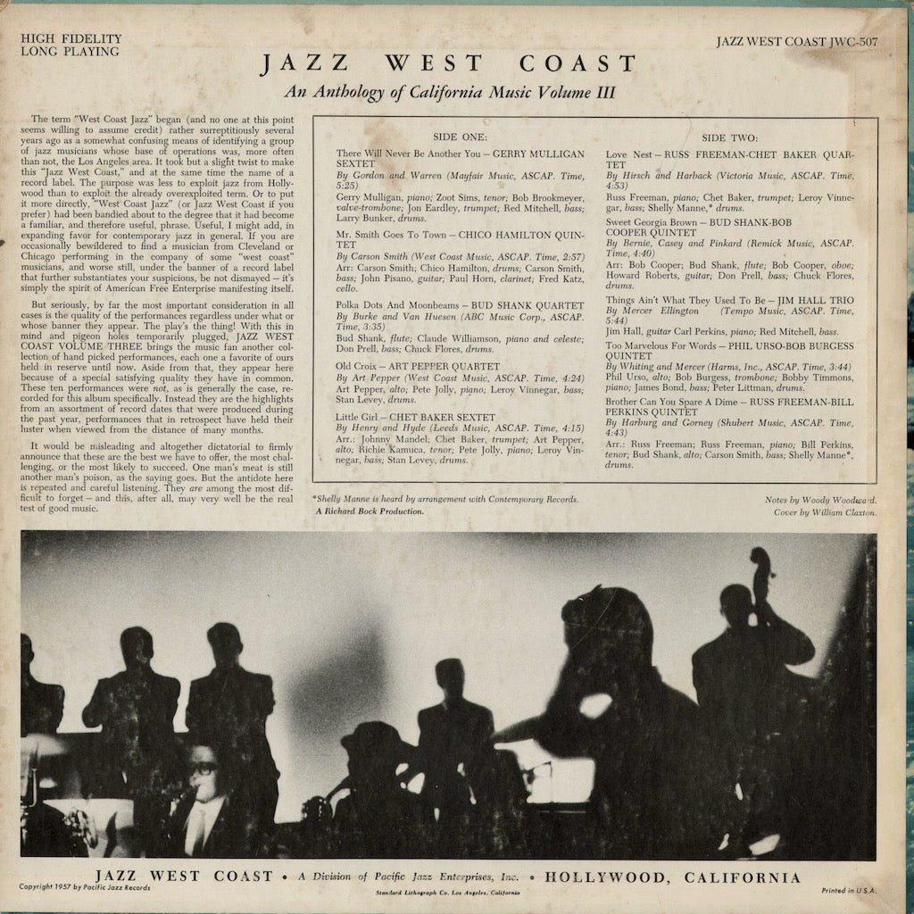 V.A. (Gerry Mulligan, Chet Baker, Chico Hamilton etc...) - Jazz West Coast Vol.3 (JWC-507) 1957 US Pacific Jazz/Jazz West Coas｜中古LP