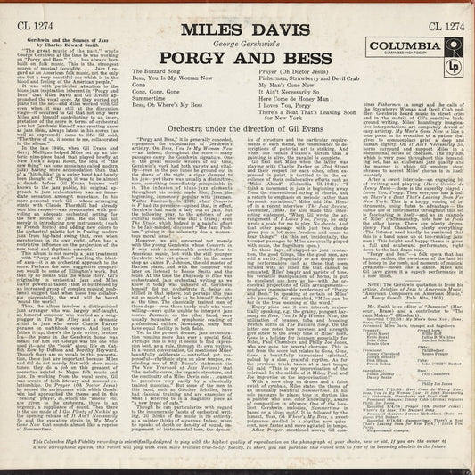 Miles Davis - Porgy And Bess (CL 1274) 1959 US Columbia MONO｜中古LP
