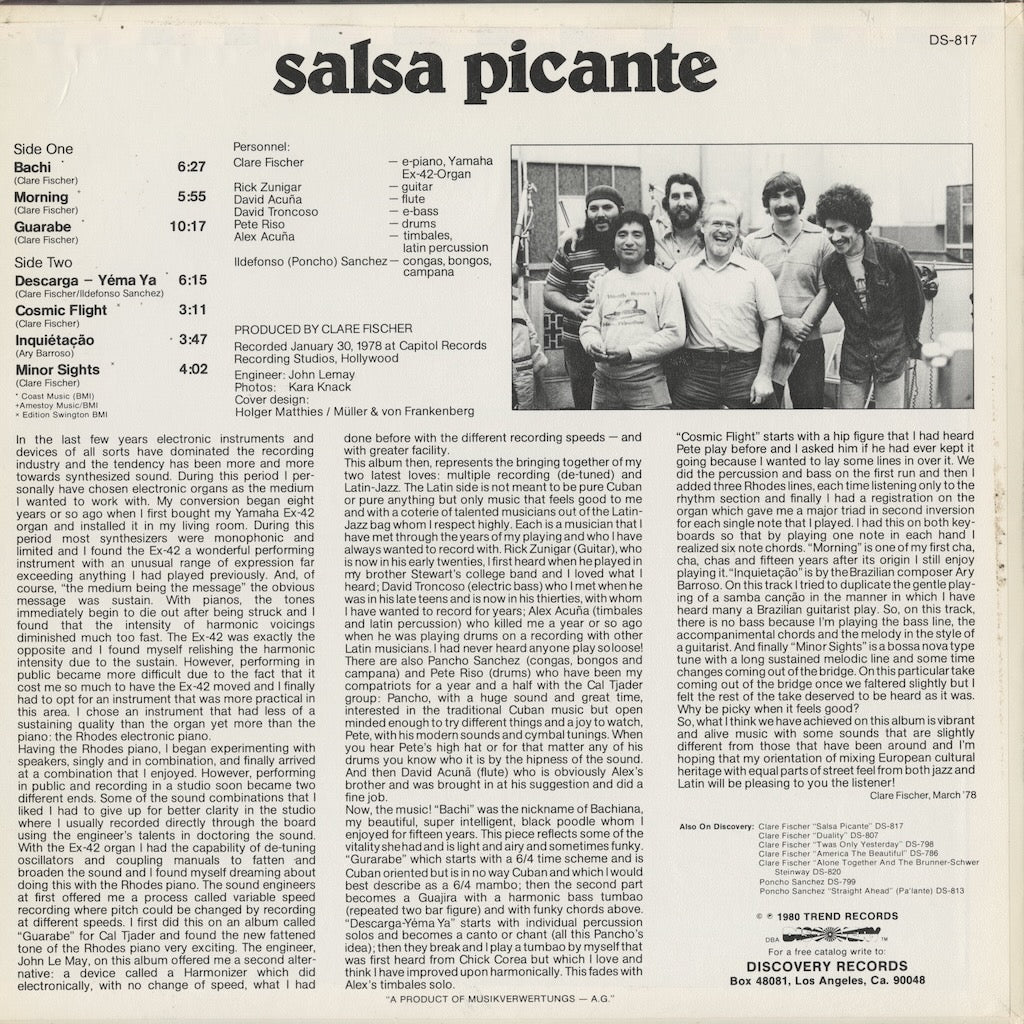 Clare Fischer / クレア・フィッシャー / Salsa Picante (DS-817)