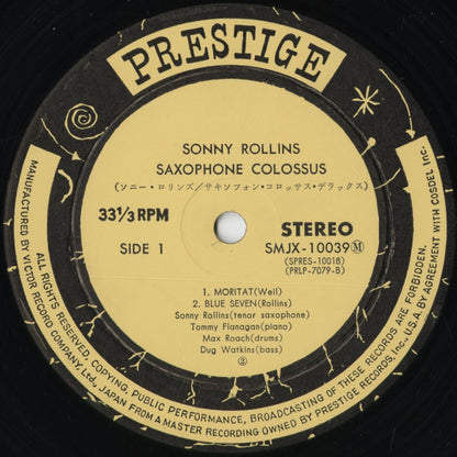 Sonny Rollins - Saxophone Colossus (SMJX-10039(M)) 1972 JPN Prestige｜中古LP