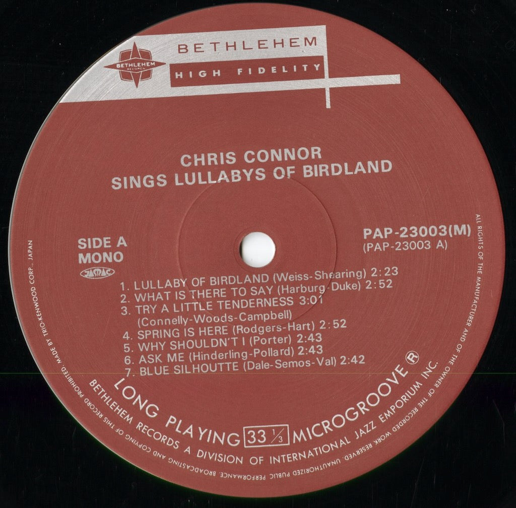Chris Connor - Sings Lullabys Of Birdland (PAP-23003M) 1981 JPN Bethlehem｜中古LP