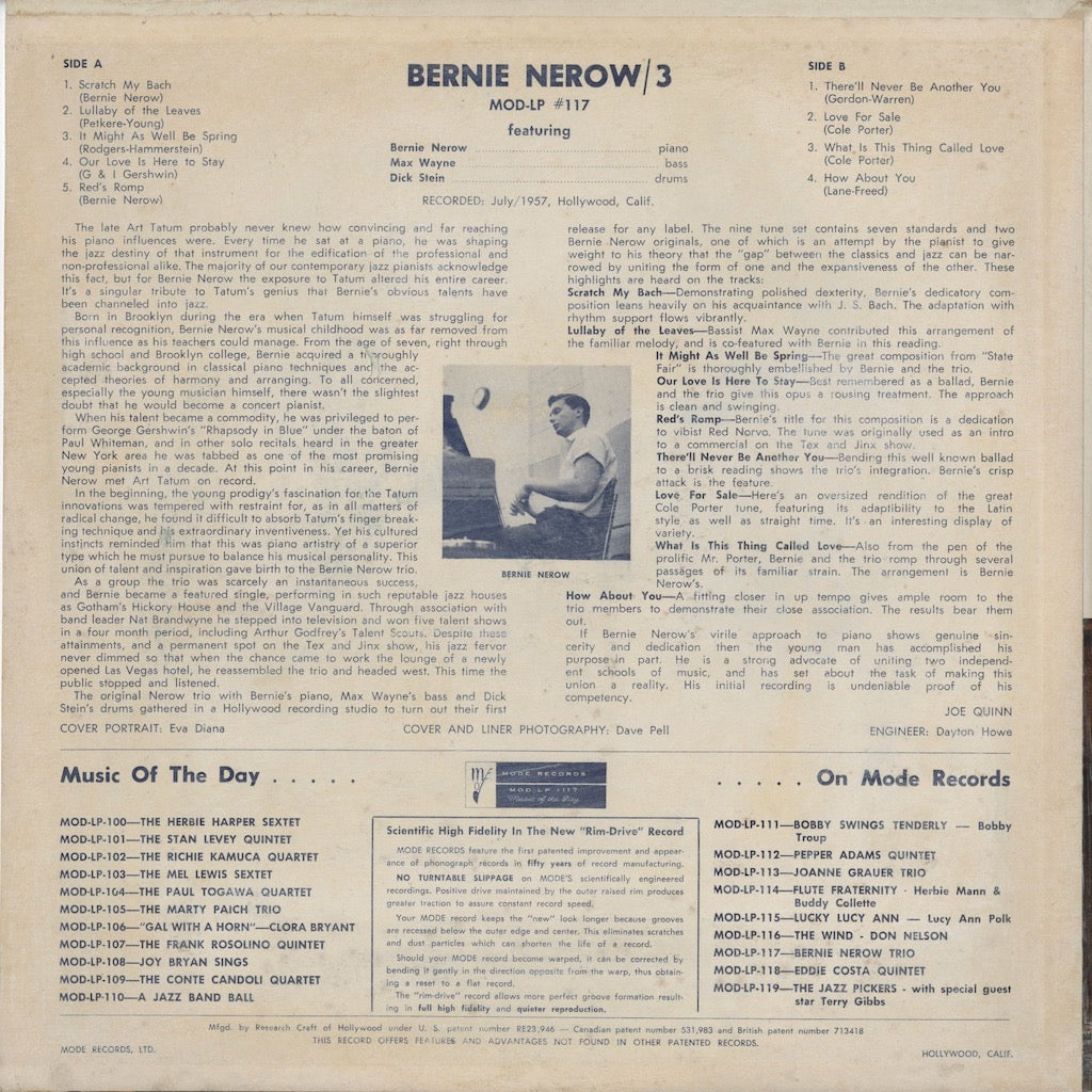 Bernie Nerow / バーニー・ニーロウ / Bernie Nerow Trio (MOD LP #117)