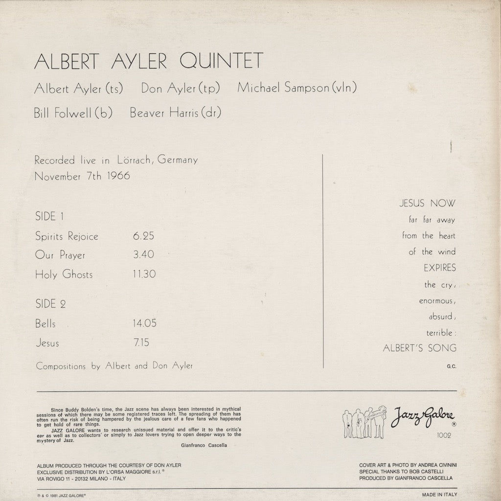 Albert Ayler / アルバート・アイラー / Jesus (Unissued Concert In Lörrach, Germany, 1966) (1002)